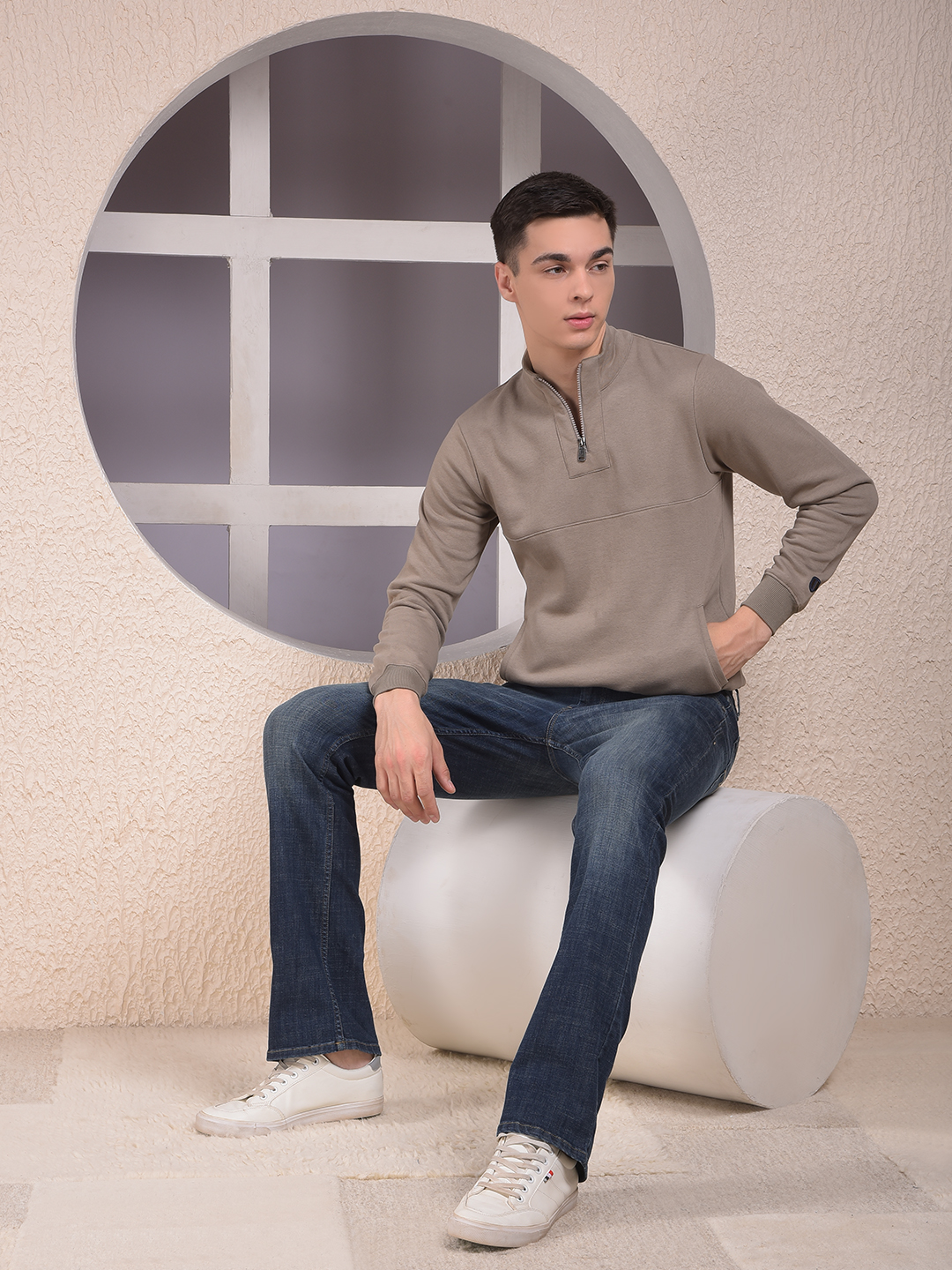 Numero Uno Men Grey Mock Neck Sweatshirt